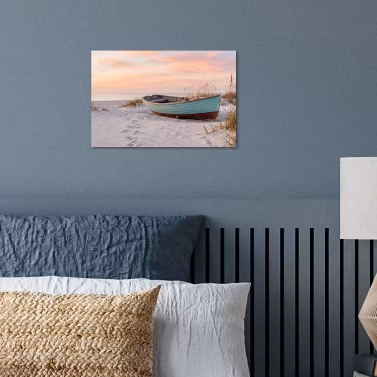 Rustiek - Roeiboot - Zandstrand poster papier klein -sfeer2