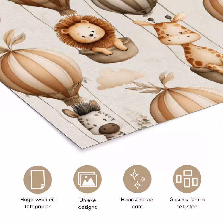 Safari - Luchtballonen - Taupe poster papier klein 62 -closeup_NL