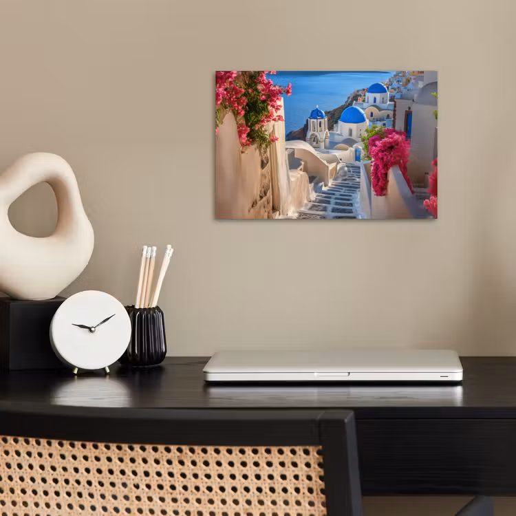 Santorini - Bloemen - Griekenland poster papier klein -sfeer1