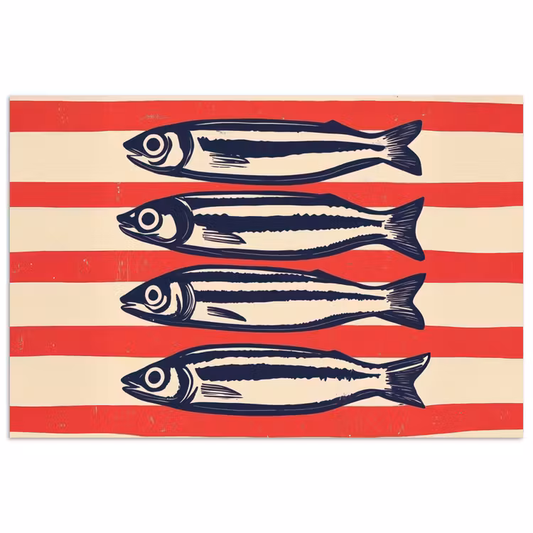 Sardines - Rood en beige strepen poster papier klein -3d
