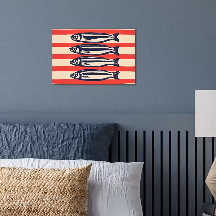 Sardines - Rood en beige strepen poster papier klein -sfeer2