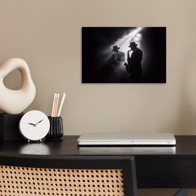 Saxofonisten - Hoeden - Rook - Licht poster papier klein -sfeer1