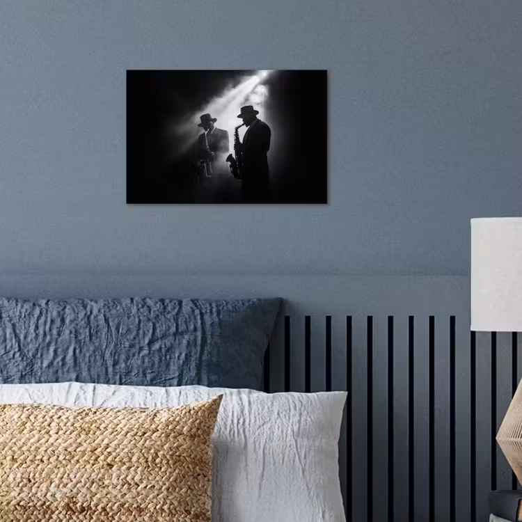 Saxofonisten - Hoeden - Rook - Licht poster papier klein -sfeer2