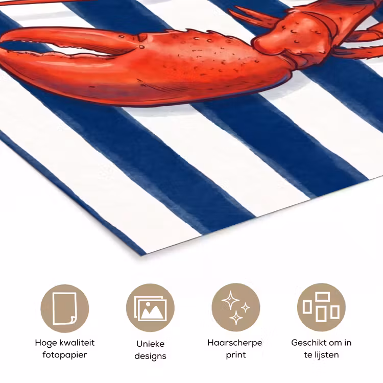 Schaaldier - Kreeft - Marine - Illustratie - Rood poster papier klein -closeup_NL