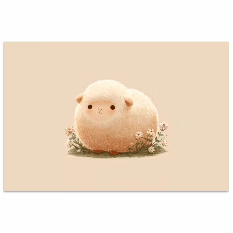 Schaap - Beige - Bloemen poster papier klein -3d