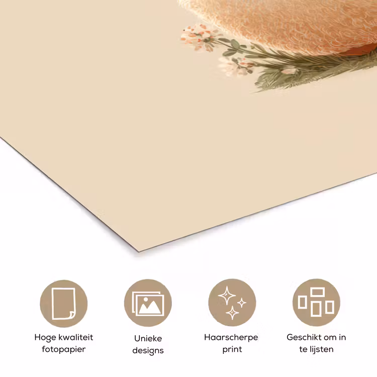 Schaap - Beige - Bloemen poster papier klein -closeup_NL