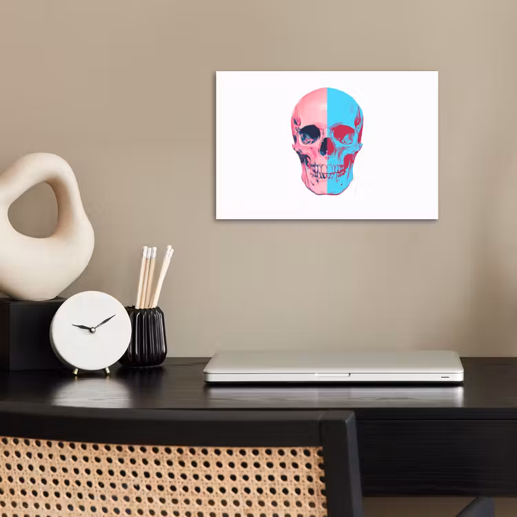 Schedel - Grafisch - Roze - Verdeeld poster papier klein -sfeer1