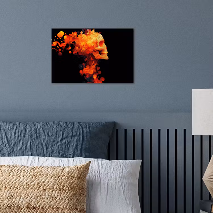 Schedel - Oranje - Zijaanzicht - Vlammen poster papier klein -sfeer2