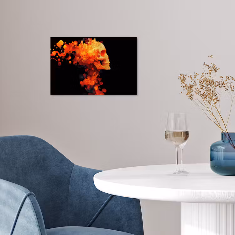 Schedel - Oranje - Zijaanzicht - Vlammen poster papier klein -sfeer3