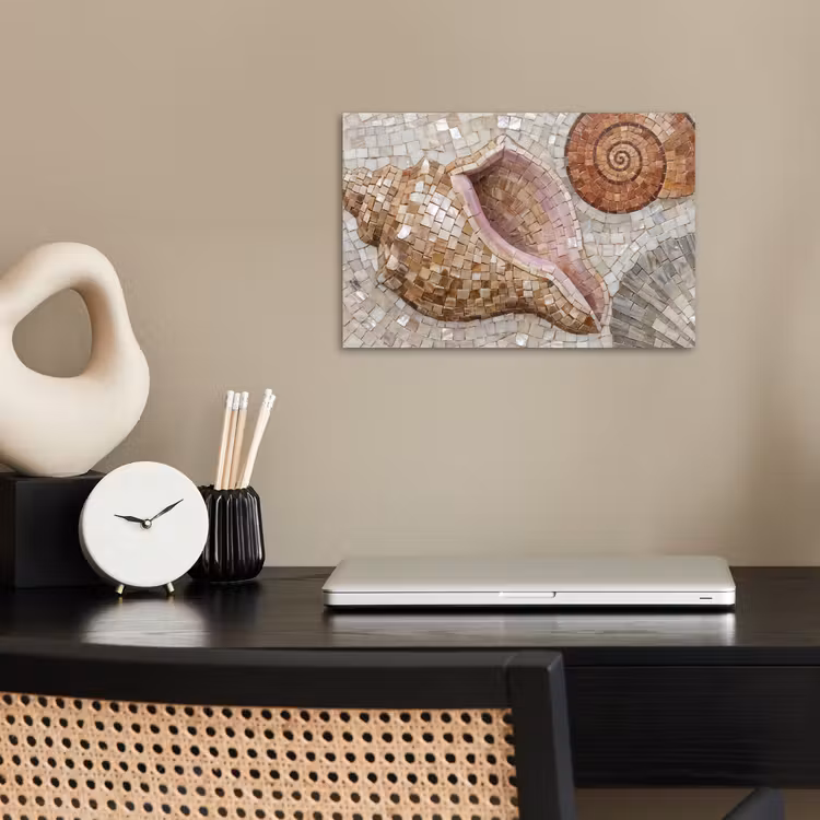 Schelp - Mozaïek - Zee - Beige - Modern poster papier klein -sfeer1