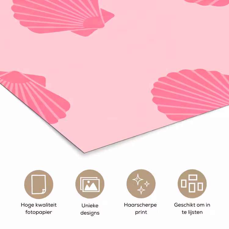 Schelp - Patroon - Zee - Modern - Roze poster papier klein -closeup_NL