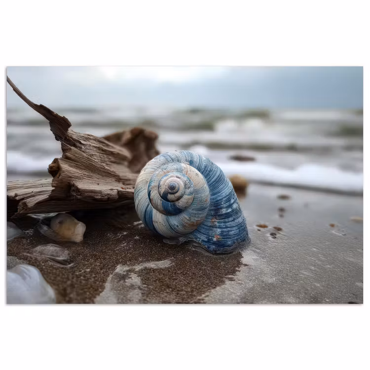 Schelp - Strand - Blauw - Zee poster papier klein -3d