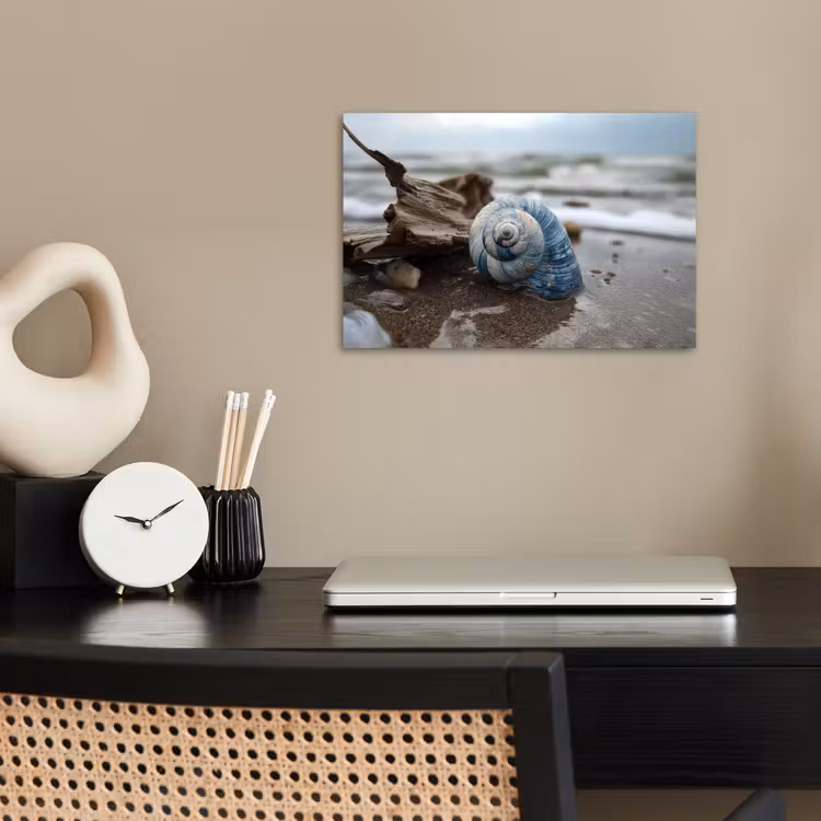 Schelp - Strand - Blauw - Zee poster papier klein -sfeer1