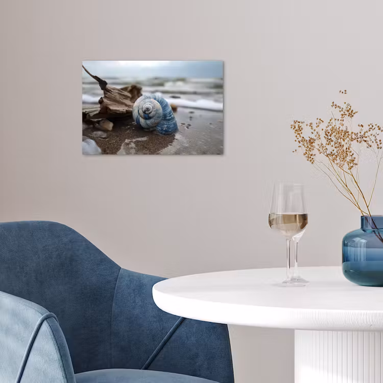 Schelp - Strand - Blauw - Zee poster papier klein -sfeer3