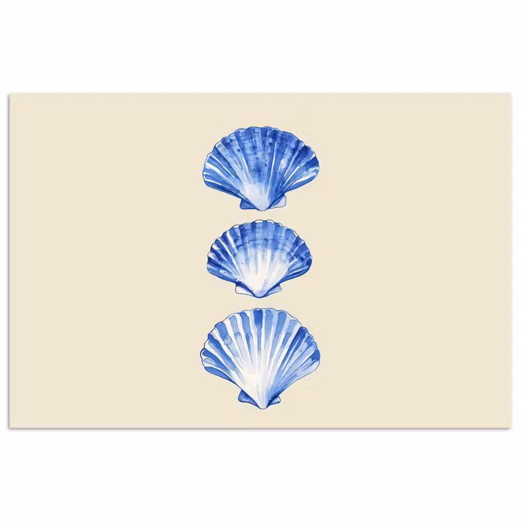 Schelpen - Blauw - Beige poster papier klein -3d