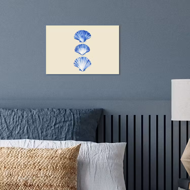 Schelpen - Blauw - Beige poster papier klein -sfeer2