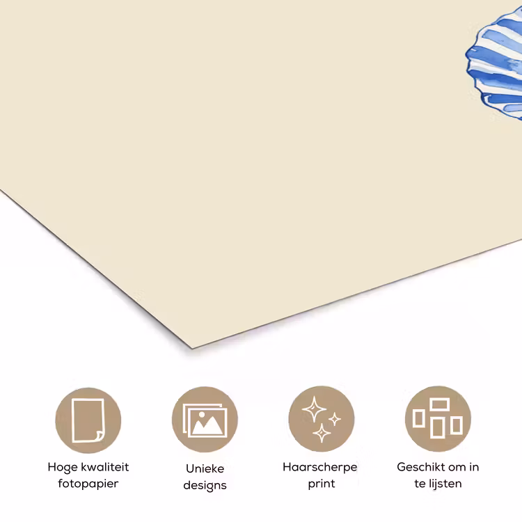 Schelpen - Blauw - Beige poster papier klein -closeup_NL