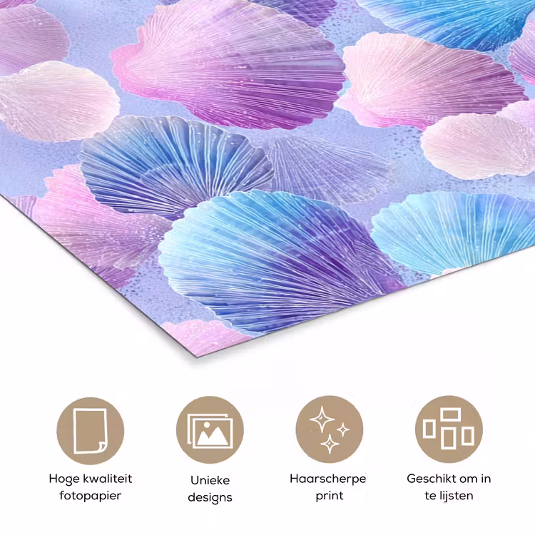 Schelpen - Paars - Blauw - Patroon poster papier klein -closeup_NL