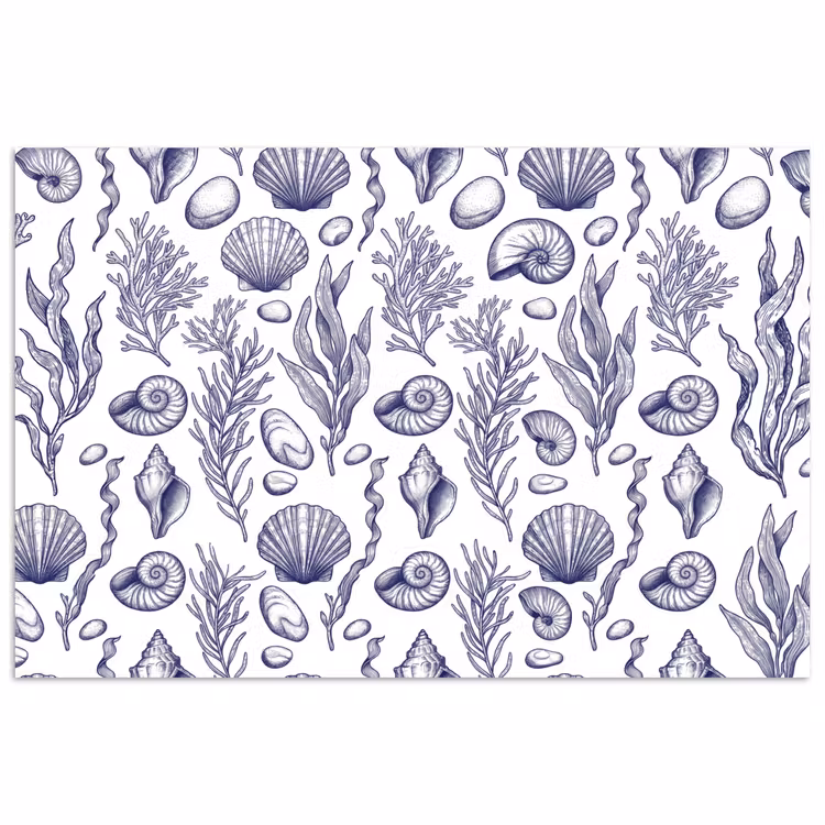 Schelpen - Zeewier - Oceaan - Illustratie - Blauw poster papier klein -3d
