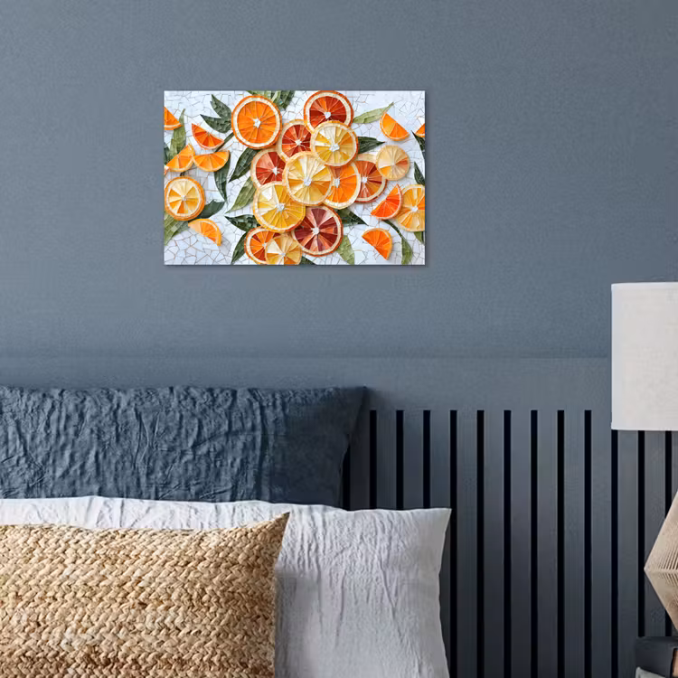 Schijfjes - Fruit - Oranje - Mozaïek poster papier klein -sfeer2