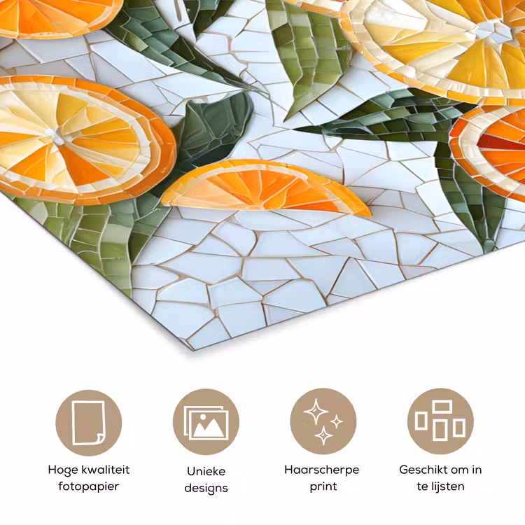 Schijfjes - Fruit - Oranje - Mozaïek poster papier klein -closeup_NL