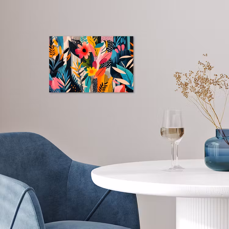 Schilderij - Abstract - Bloemen - Roze poster papier klein -sfeer3