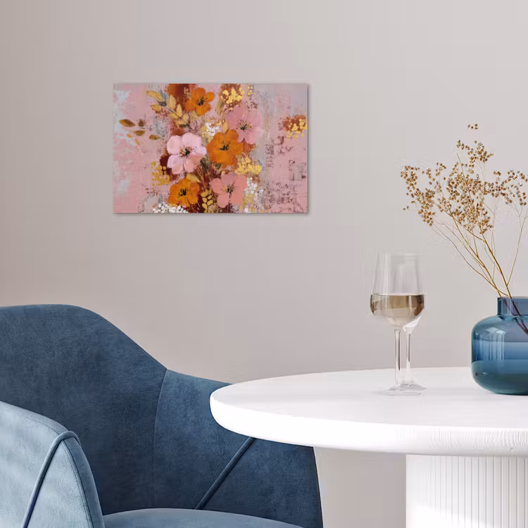 Schilderij - Bloemen - Rustiek - Roze poster papier klein -sfeer3