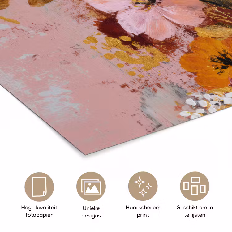 Schilderij - Bloemen - Rustiek - Roze poster papier klein -closeup_NL