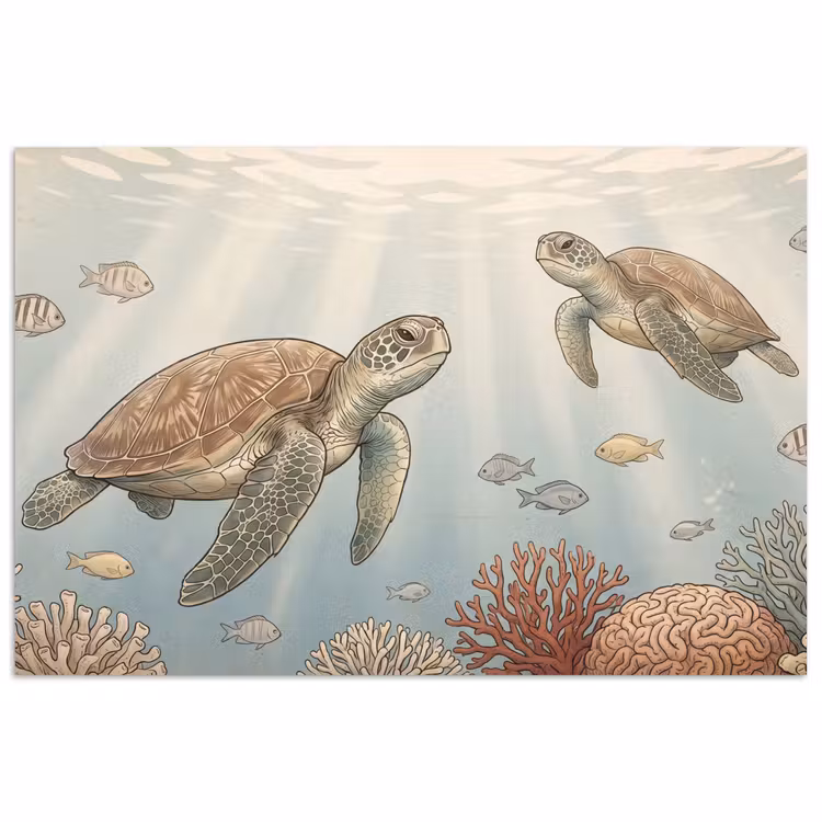 Schildpad - Onderwater - Natuur - Illustratie poster papier klein -3d
