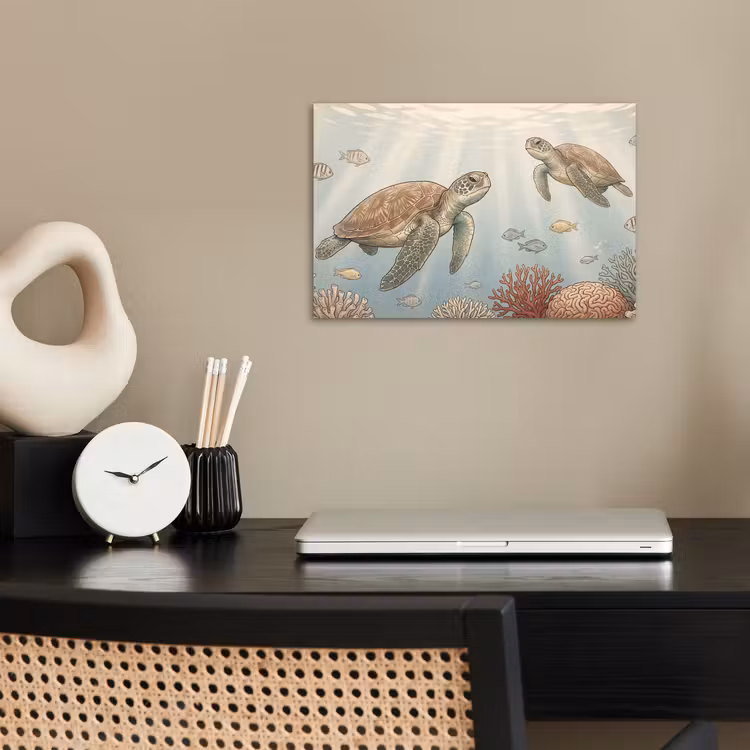 Schildpad - Onderwater - Natuur - Illustratie poster papier klein -sfeer1