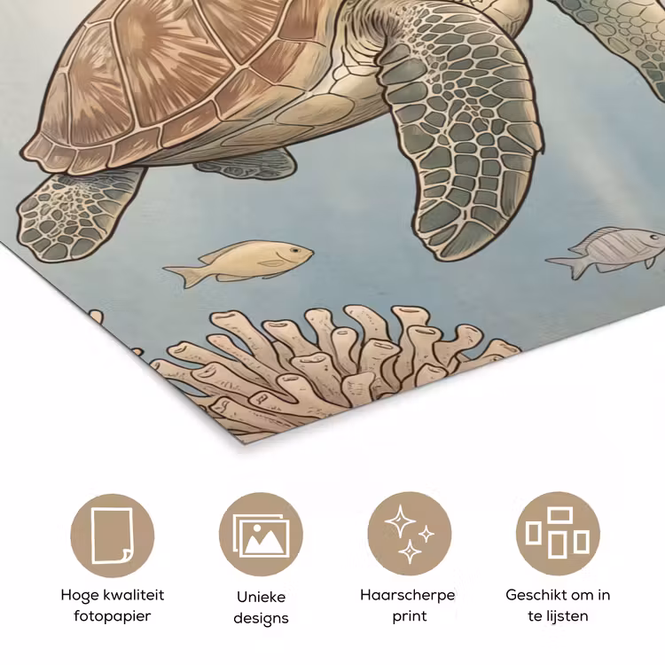 Schildpad - Onderwater - Natuur - Illustratie poster papier klein -closeup_NL