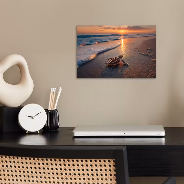 Schildpad - strand - Zonsondergang poster papier klein -sfeer1