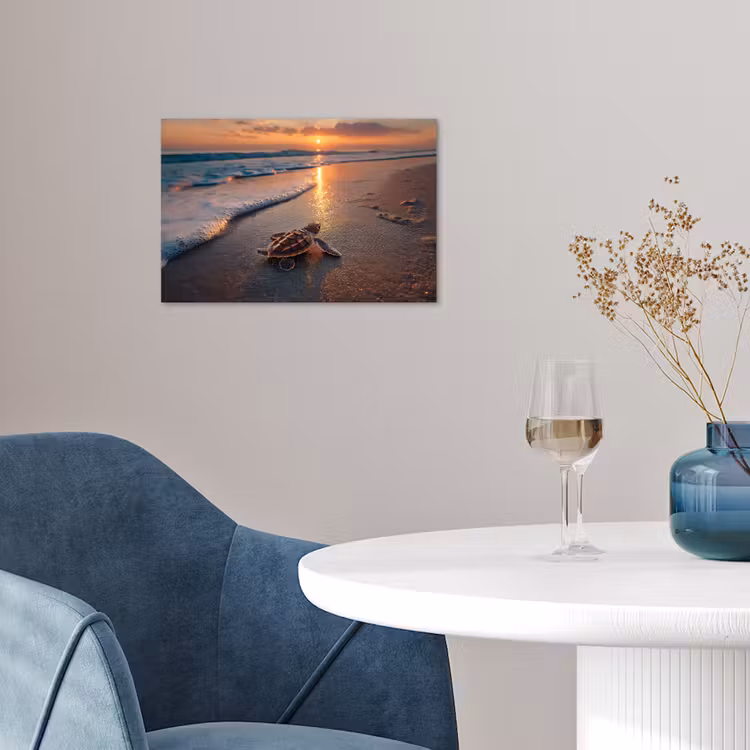 Schildpad - strand - Zonsondergang poster papier klein -sfeer3