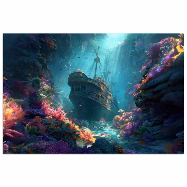Schip - Hout - Koraalriffen - Zonlicht poster papier klein -3d