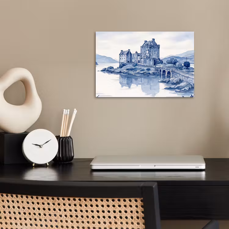 Schots - Kasteel - Blauw - Aquarel poster papier klein -sfeer1