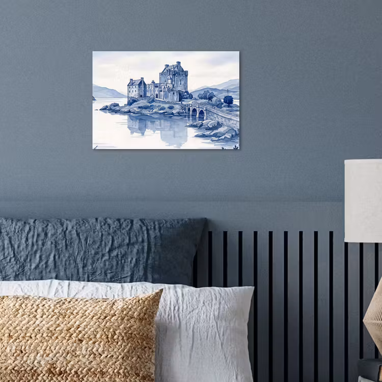 Schots - Kasteel - Blauw - Aquarel poster papier klein -sfeer2