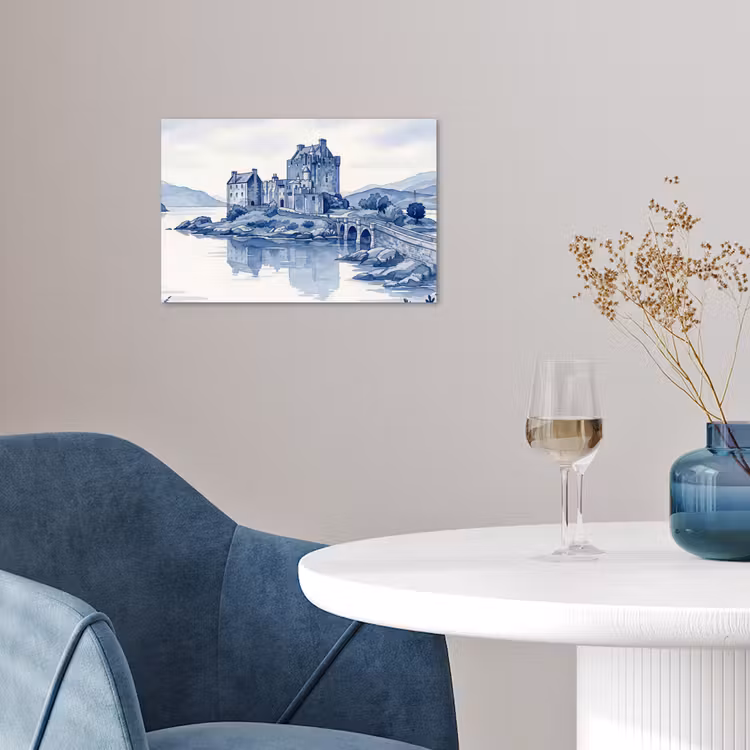 Schots - Kasteel - Blauw - Aquarel poster papier klein -sfeer3