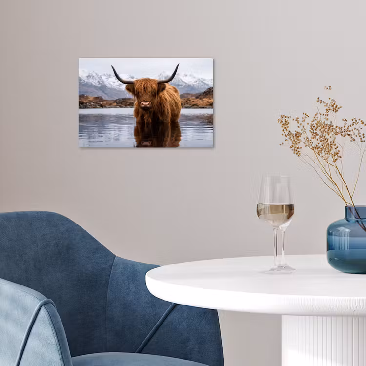 Schotse hooglander - Bruin - Water poster papier klein -sfeer3