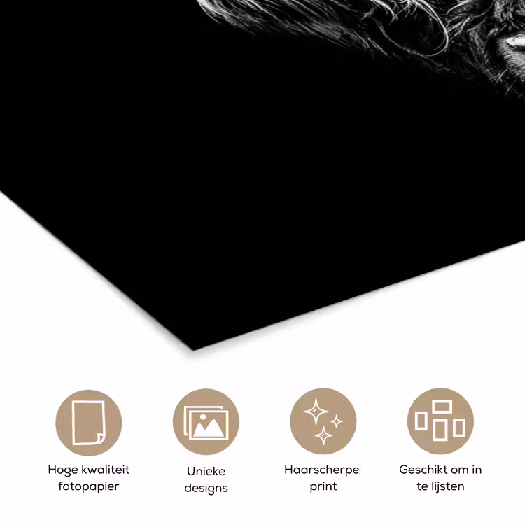 Schotse Hooglander - Koe - Zwart - Wit - Dieren poster papier klein -closeup_NL