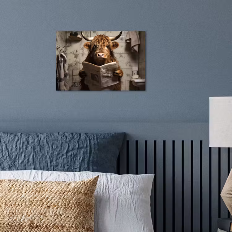 Schotse hooglander - Toilet - Krant - Badkamer poster papier klein -sfeer2