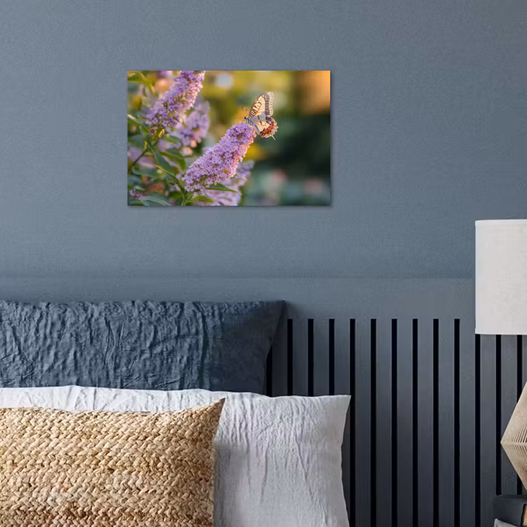 Sierlijke - Vlinder - Paarse - Bloemen poster papier klein -sfeer2
