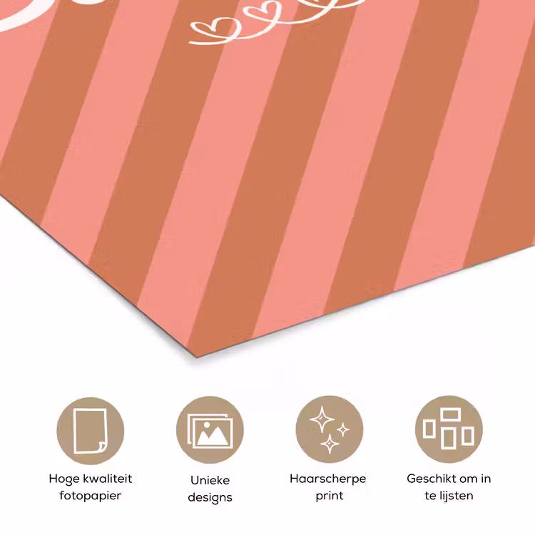 Simmer - Hartjes - Strepen - Roze poster papier klein -closeup_NL