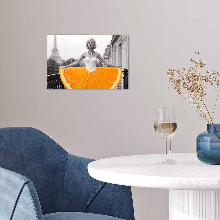 Sinaasappel - Eiffeltoren - Vrouw poster papier klein -sfeer3