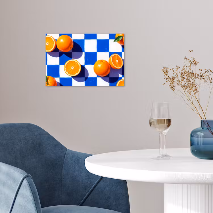 Poster - Sinaasappel - Geruit - Eten - Sinaasappel - Geruit - Eten poster papier klein