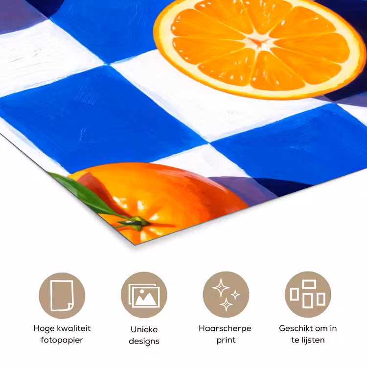 Poster - Sinaasappel - Geruit - Eten - Sinaasappel - Geruit - Eten poster papier klein