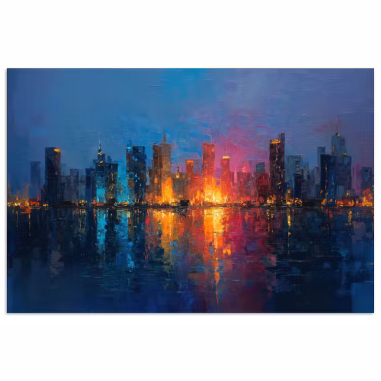 Skyline - Penseelstreken - Donkerblauw - Lichtgevend poster papier klein -3d