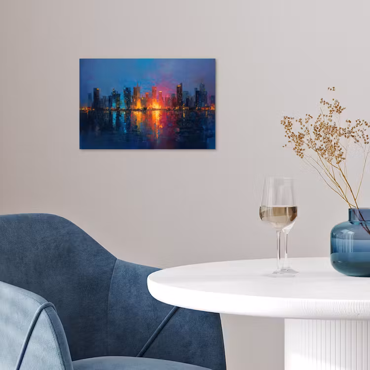 Skyline - Penseelstreken - Donkerblauw - Lichtgevend poster papier klein -sfeer3
