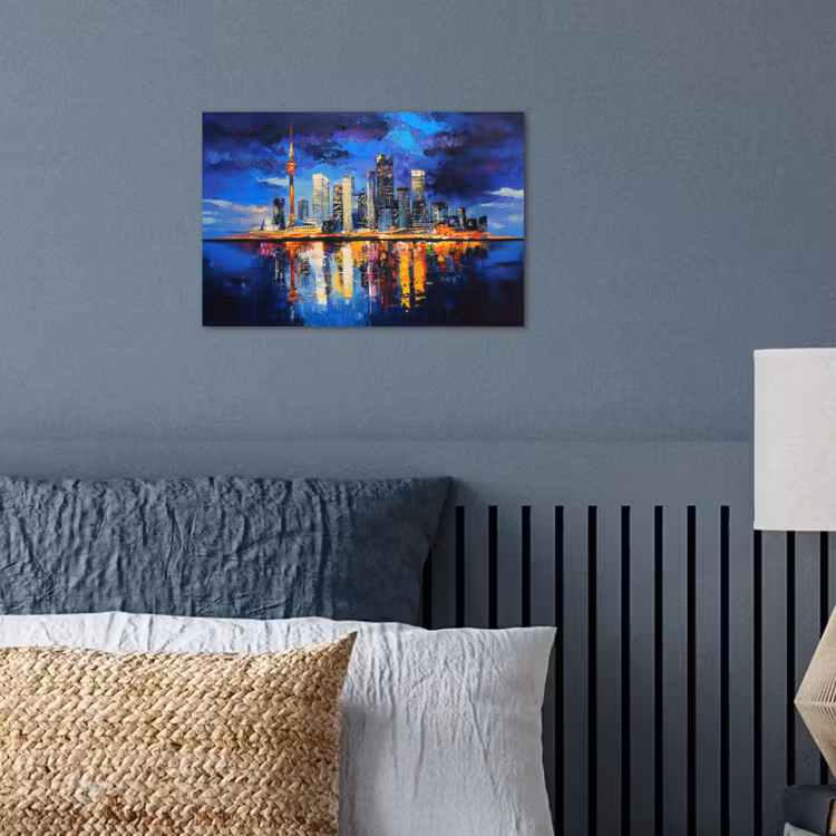 Skyline Toronto - Modern - Stadslicht - Blauw poster papier klein -sfeer2