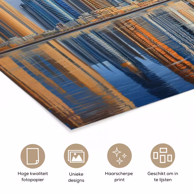 Skyline - Wolkenkrabbers - Water - Blauw poster papier klein -closeup_NL