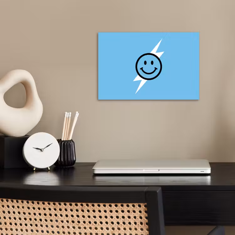 Smiley - Blauw - Bliksem poster papier klein -sfeer1